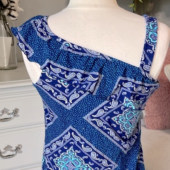 J Khaki One Shoulder Blue Paisley Knit Ruffle Top Girls Large - Picture 4 of 5